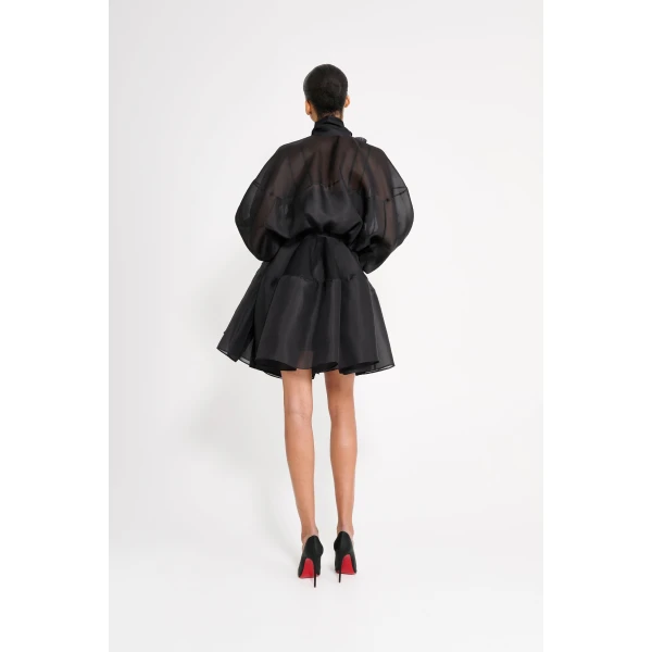 Viktor & Rolf Pussy Bow Circle Organza Mini Dress in Black, view 3