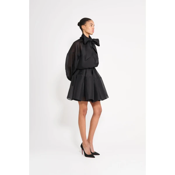 Viktor & Rolf Pussy Bow Circle Organza Mini Dress in Black, view 4