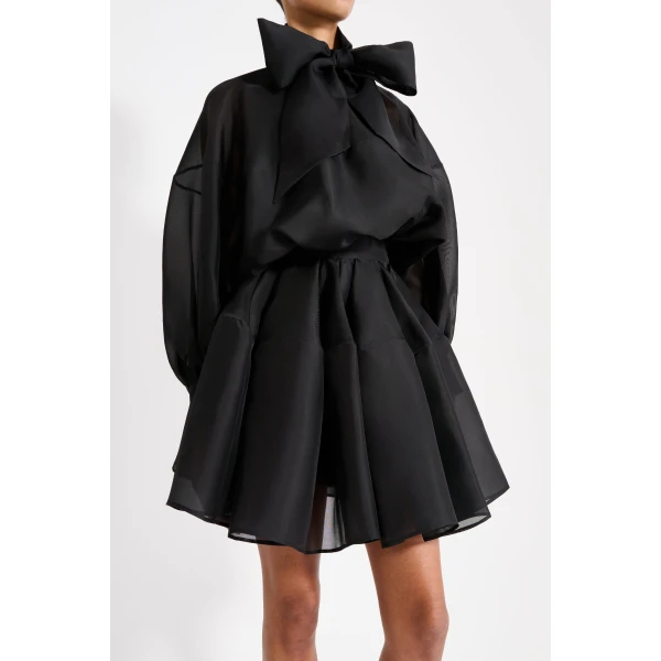 Viktor & Rolf Pussy Bow Circle Organza Mini Dress in Black, view 5