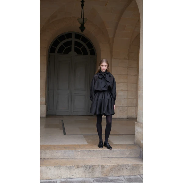 Viktor & Rolf Pussy Bow Circle Organza Mini Dress in Black, view 6