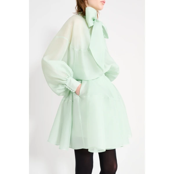 Viktor & Rolf Pussy Bow Circle Organza Mini Dress in Light Green, view 5