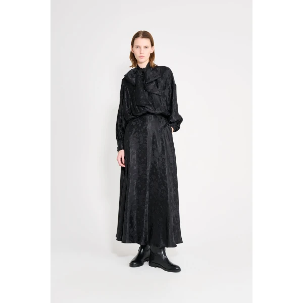 Viktor & Rolf Pussy Bow Circle Silk Long Dress in Black, view 2