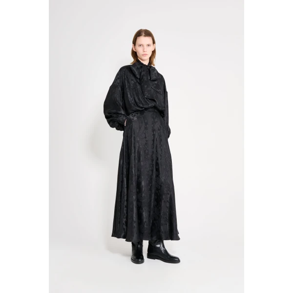 Viktor & Rolf Pussy Bow Circle Silk Long Dress in Black, view 4