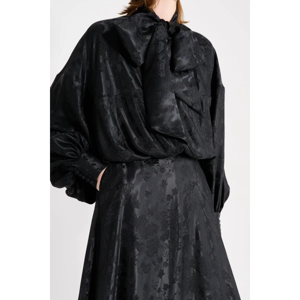 Viktor & Rolf Pussy Bow Circle Silk Long Dress in Black, view 5