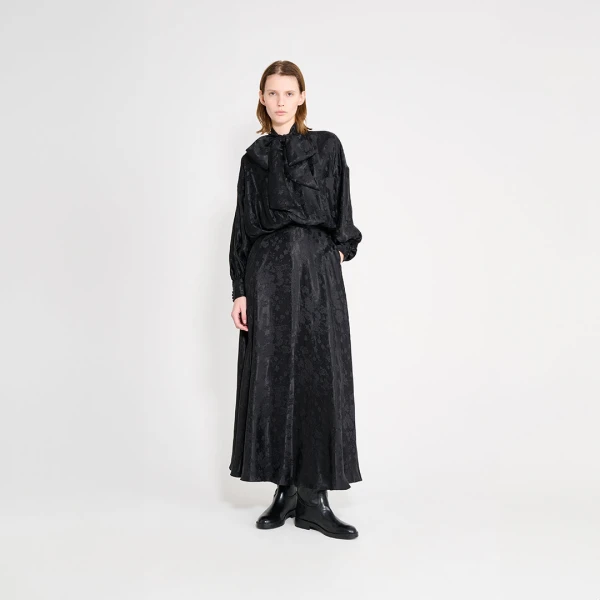 Viktor & Rolf Pussy Bow Circle Silk Long Dress in Black, view 6
