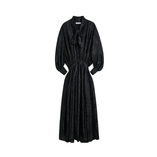 Viktor & Rolf Pussy Bow Circle Silk Long Dress in Black