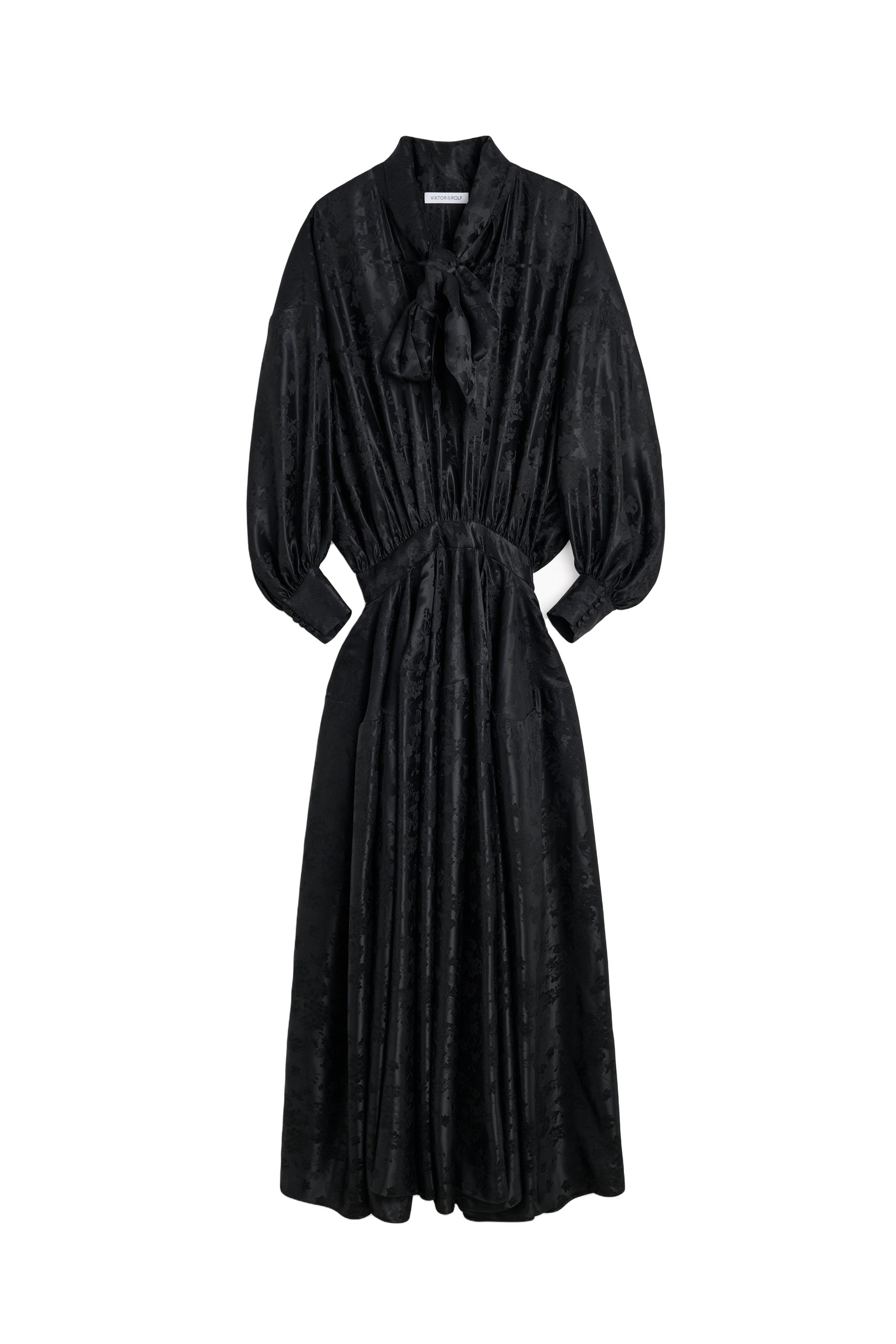 Viktor & Rolf Pussy Bow Circle Silk Long Dress in Black