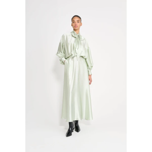 Viktor & Rolf Pussy Bow Circle Silk Long Dress in Light Green, view 2