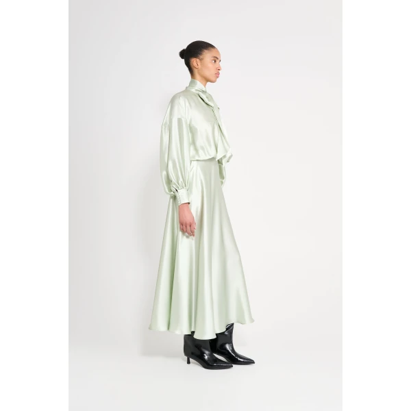 Viktor & Rolf Pussy Bow Circle Silk Long Dress in Light Green, view 4