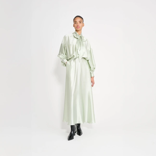 Viktor & Rolf Pussy Bow Circle Silk Long Dress in Light Green, view 6