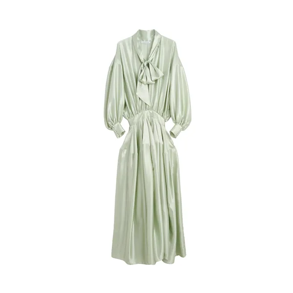 Viktor & Rolf Pussy Bow Circle Silk Long Dress in Light Green