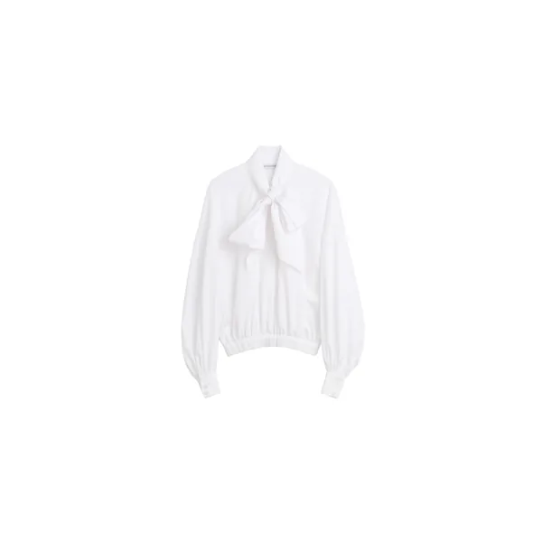 Viktor & Rolf Pussy Bow Poplin Circle Blouse in White