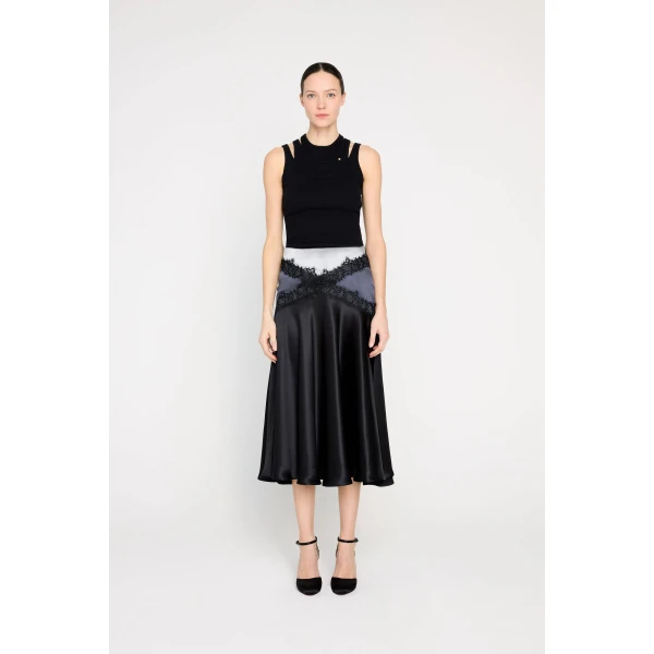 Viktor & Rolf Silk Lace Midi Skirt in Black, view 2