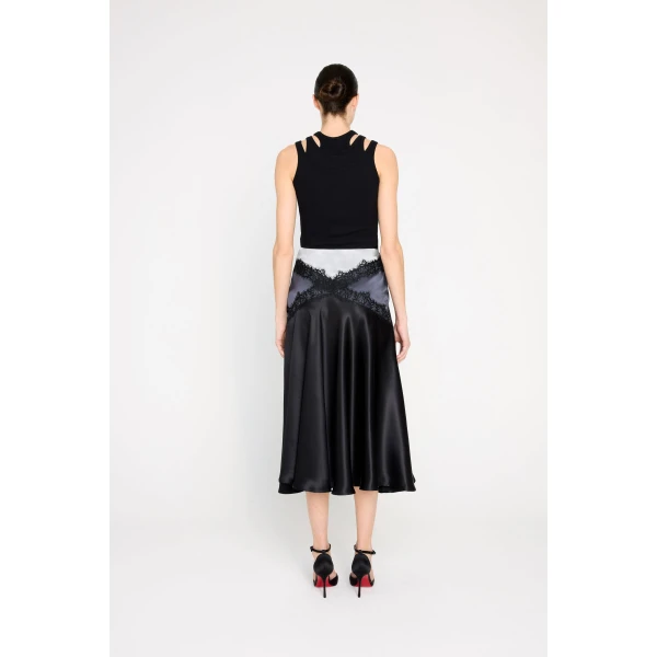 Viktor & Rolf Silk Lace Midi Skirt in Black, view 3