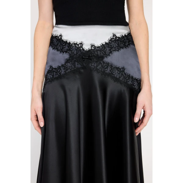 Viktor & Rolf Silk Lace Midi Skirt in Black, view 5