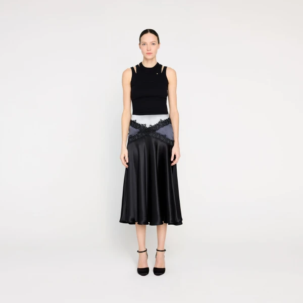 Viktor & Rolf Silk Lace Midi Skirt in Black, view 6