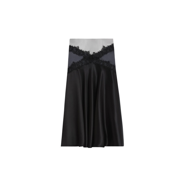 Viktor & Rolf Silk Lace Midi Skirt in Black