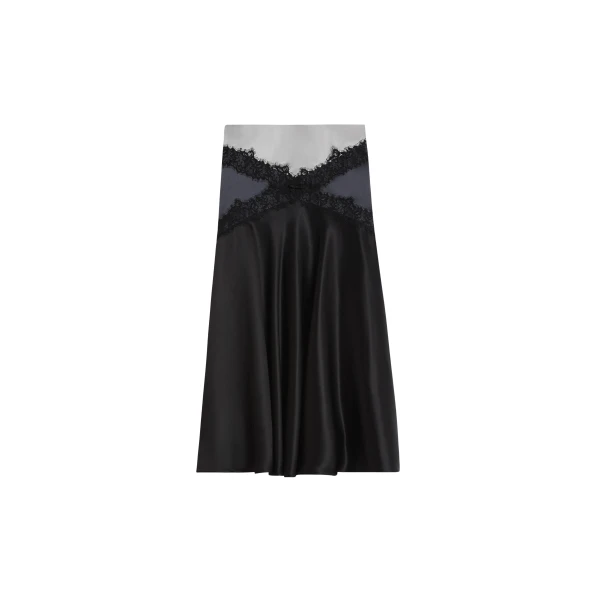 Viktor & Rolf Silk Lace Midi Skirt in Black