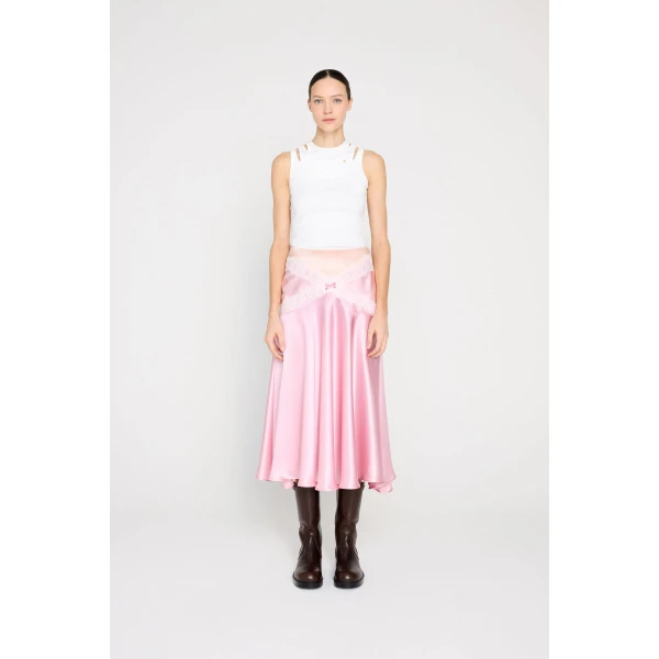 Viktor & Rolf Silk Lace Midi Skirt in Pink, view 2