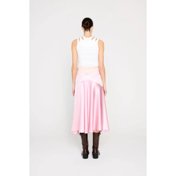 Viktor & Rolf Silk Lace Midi Skirt in Pink, view 3