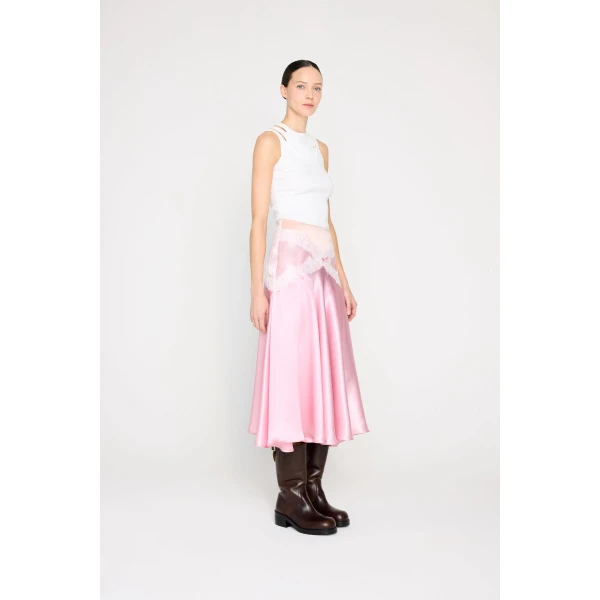 Viktor & Rolf Silk Lace Midi Skirt in Pink, view 4