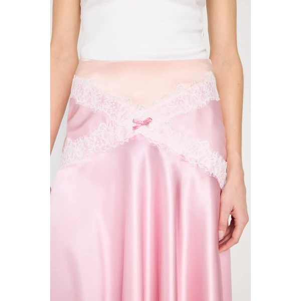 Viktor & Rolf Silk Lace Midi Skirt in Pink, view 5