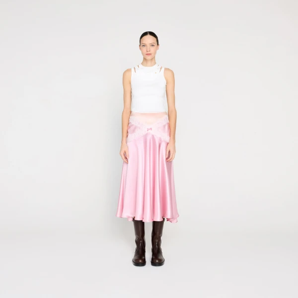 Viktor & Rolf Silk Lace Midi Skirt in Pink, view 6