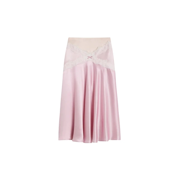 Viktor & Rolf Silk Lace Midi Skirt in Pink