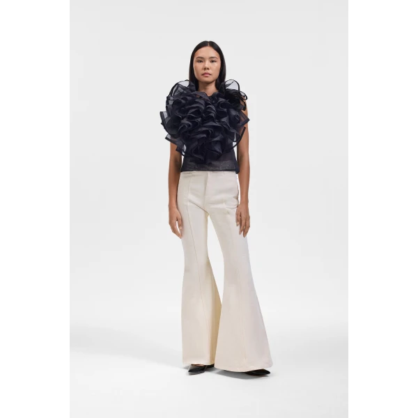 Viktor & Rolf Silk Volant Jabot Organza Top in Black, view 2