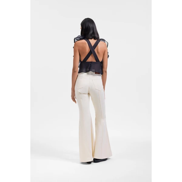 Viktor & Rolf Silk Volant Jabot Organza Top in Black, view 3
