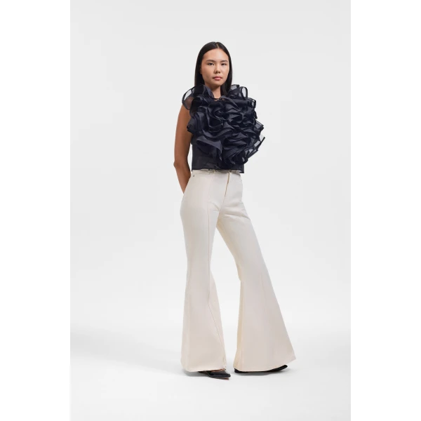 Viktor & Rolf Silk Volant Jabot Organza Top in Black, view 4