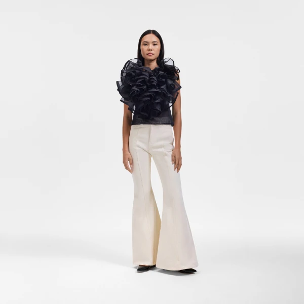 Viktor & Rolf Silk Volant Jabot Organza Top in Black, view 6