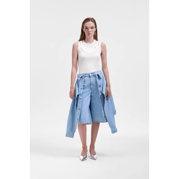 Viktor & Rolf Sleeve Tie Denim Shorts in Light Blue, view 2