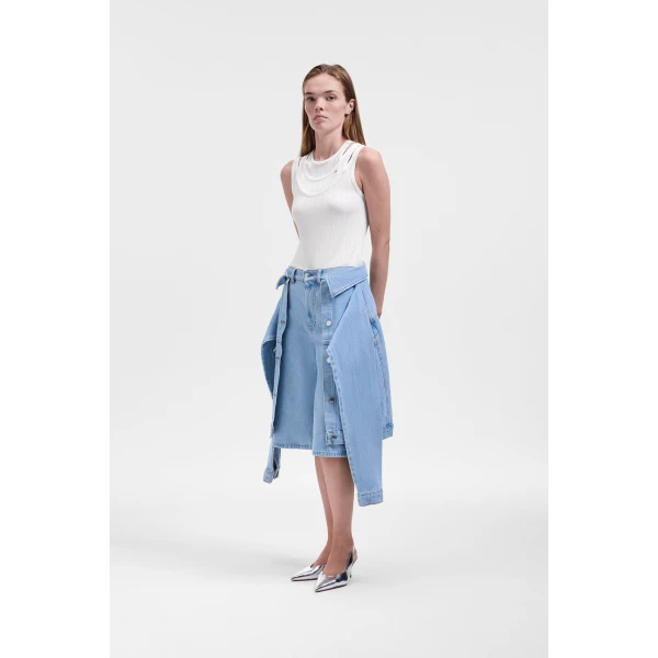 Viktor & Rolf Sleeve Tie Denim Shorts in Light Blue, view 4