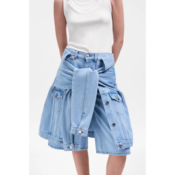 Viktor & Rolf Sleeve Tie Denim Shorts in Light Blue, view 5
