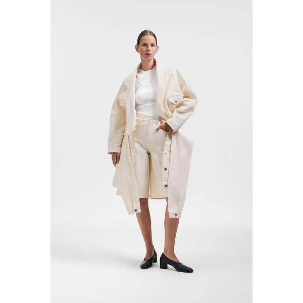Viktor & Rolf Sleeve Tie Denim Shorts in Off White, view 2