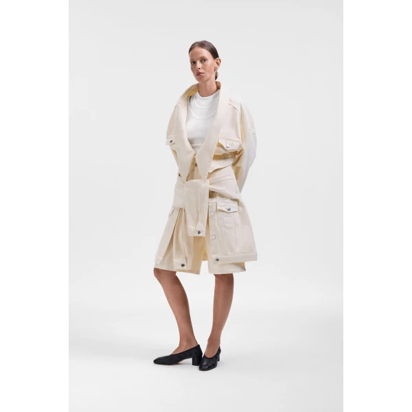 Viktor & Rolf Sleeve Tie Denim Shorts in Off White, view 4