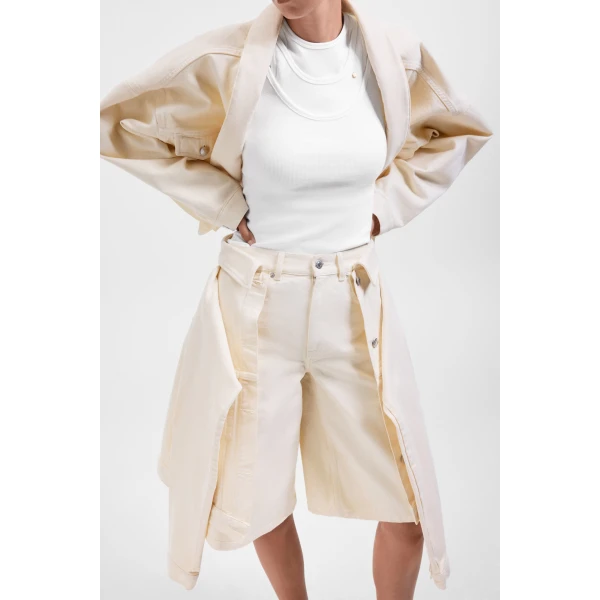 Viktor & Rolf Sleeve Tie Denim Shorts in Off White, view 5