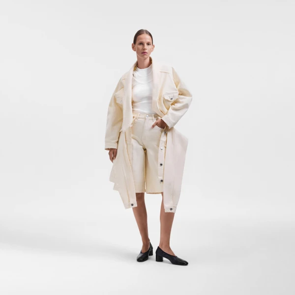 Viktor & Rolf Sleeve Tie Denim Shorts in Off White, view 6