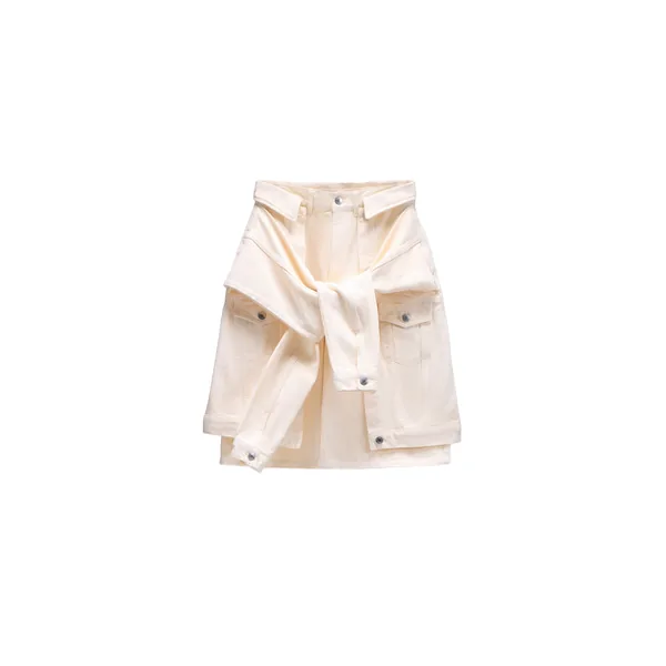 Sleeve Tie Denim Shorts in Off White
