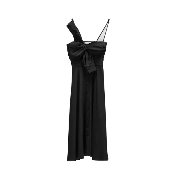 Viktor & Rolf Sleeve Tie Flare Poplin Dress in Black