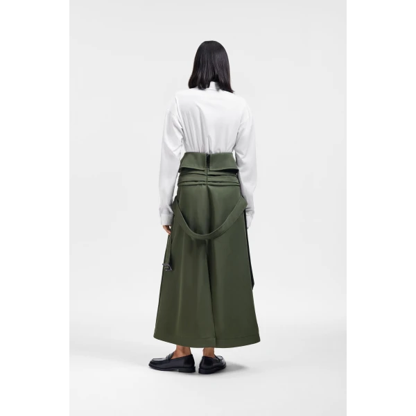 Viktor & Rolf Sleeve Tie Gabardine Midi Skirt in Green, view 3