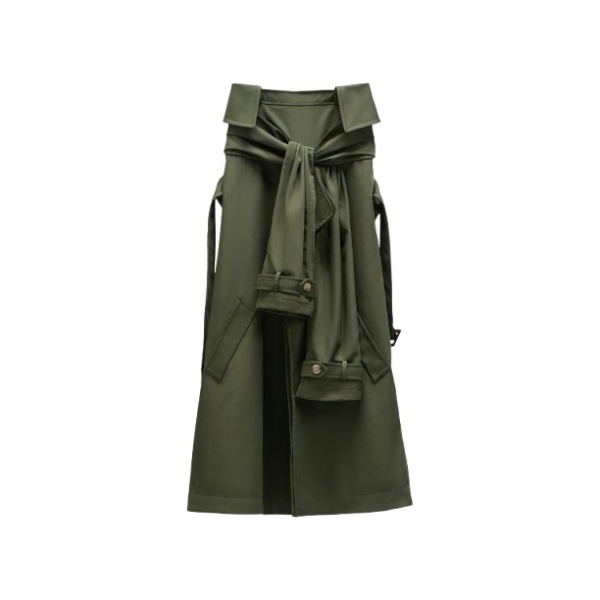 Viktor & Rolf Sleeve Tie Gabardine Midi Skirt in Green