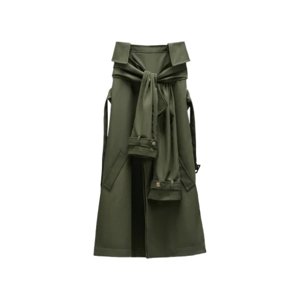 Viktor & Rolf Sleeve Tie Gabardine Midi Skirt in Green