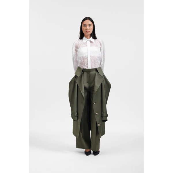 Viktor & Rolf Sleeve Tie Gabardine Wrap Trousers in Green, view 2