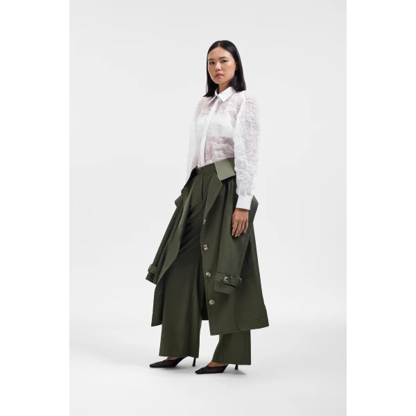 Viktor & Rolf Sleeve Tie Gabardine Wrap Trousers in Green, view 4
