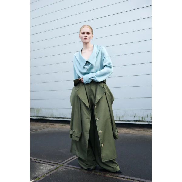 Viktor & Rolf Sleeve Tie Gabardine Wrap Trousers in Green, view 6