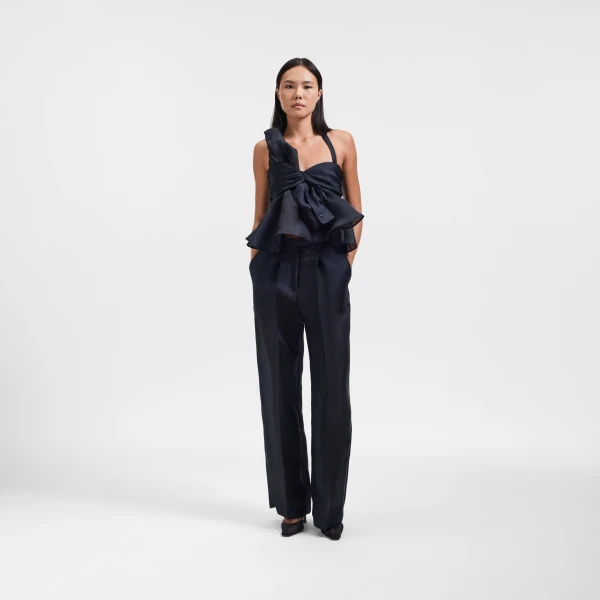 Viktor & Rolf Sleeve Tie Gazar Top in Black, view 5