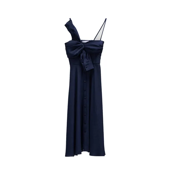 Viktor & Rolf Sleeve Tie Linen-Silk Blend Dress in Dark Blue