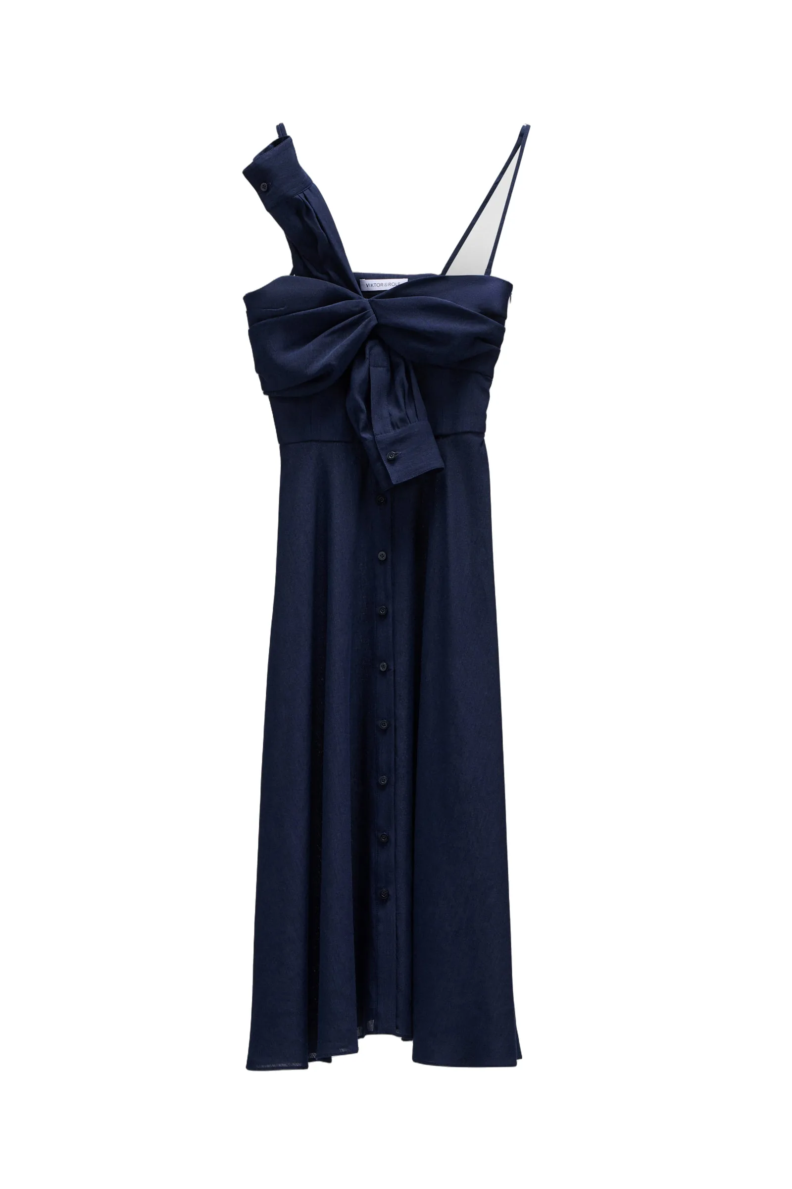 Viktor & Rolf Sleeve Tie Linen-Silk Blend Dress in Dark Blue